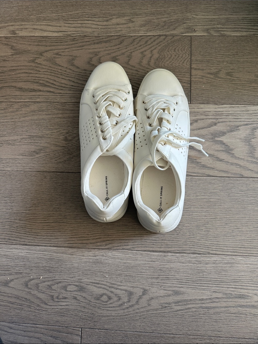 Cream Lace-Up Perforated Sneakers